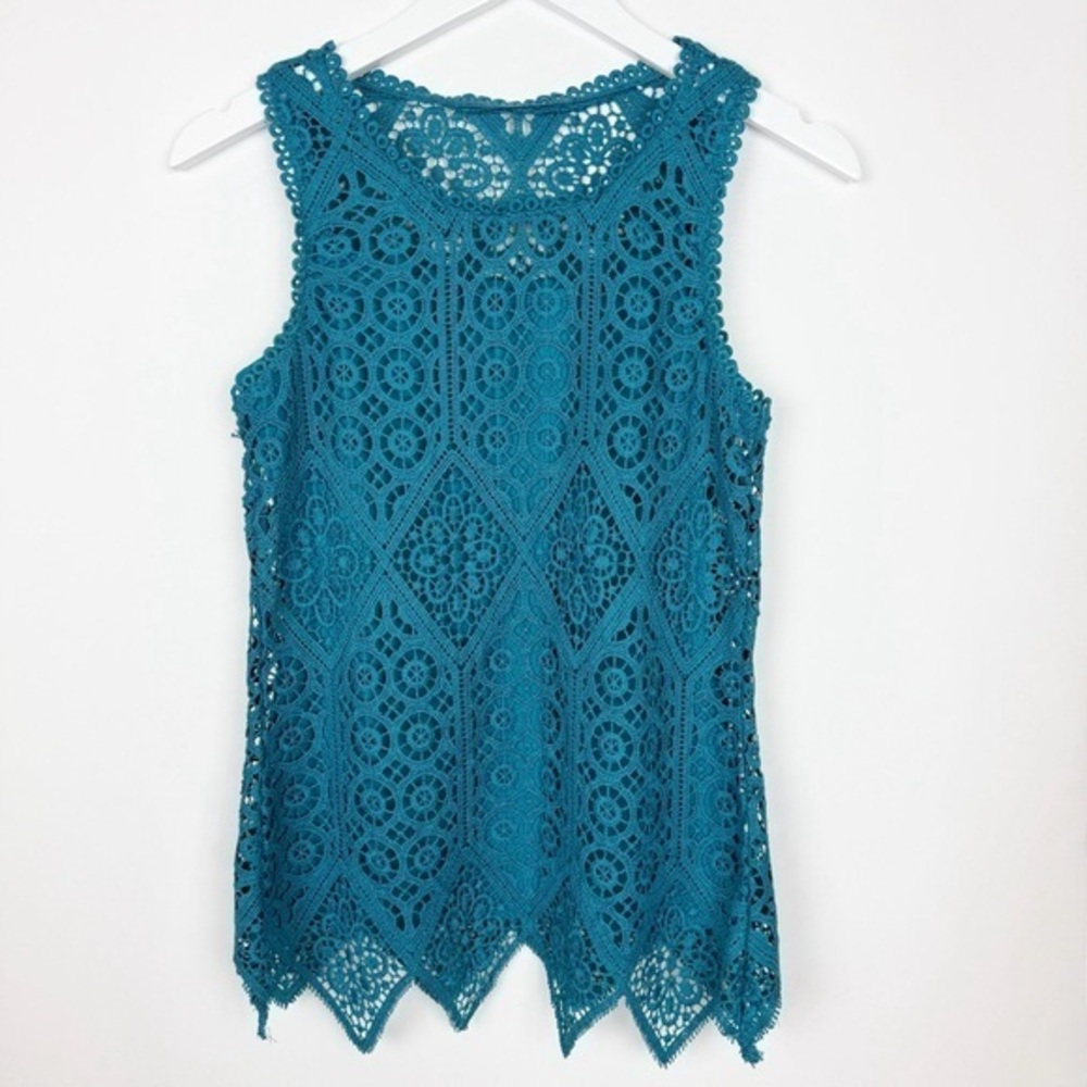 Simply Styled Womens Teal Blue Crochet Lace  Sleeveless Top Size XS